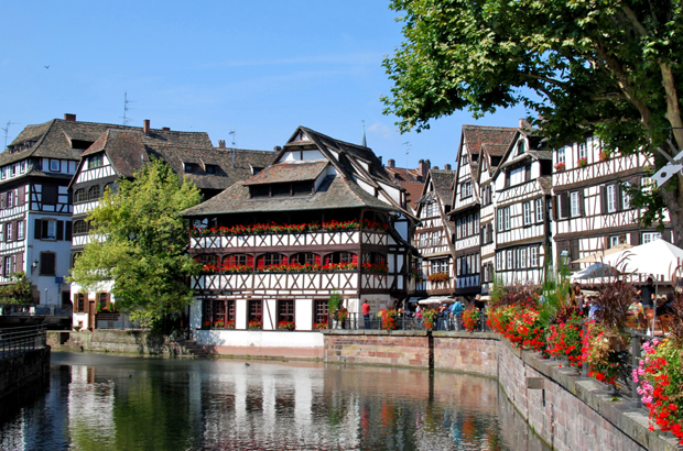 Canals and half-timbered houses in Strasbourg, France